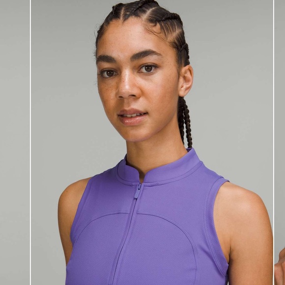 Lululemon Front Zip Mock-Neck Tennis Tank Top Charged Indigo Size 4 with flaw - Picture 3 of 9